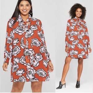 Who What Wear Floral Neck Tie Shift Dress